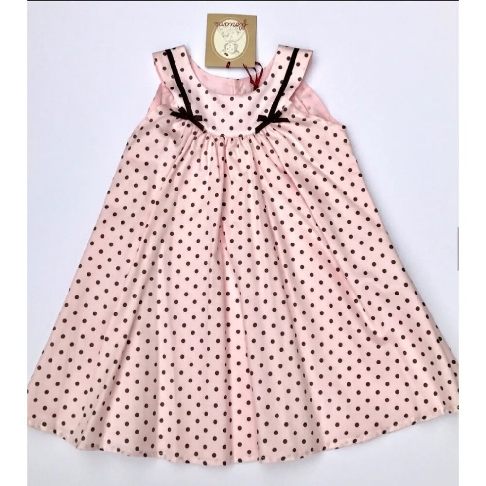 $139 NWT Floriane 2 2T Yoke Midi Dress Easter Pink Brown Polka Dots Sundress